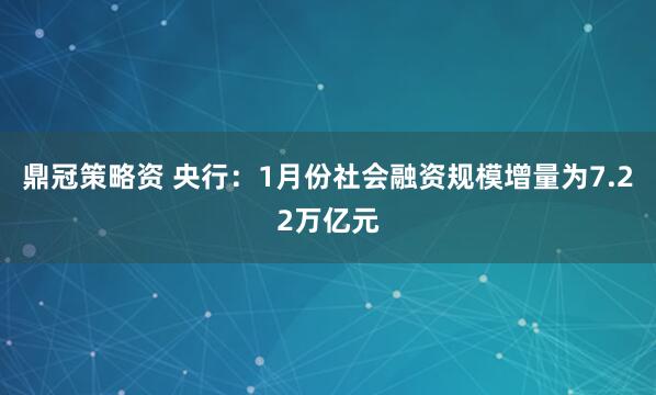 鼎冠策略资 央行：1月份社会融资规模增量为7.22万亿元